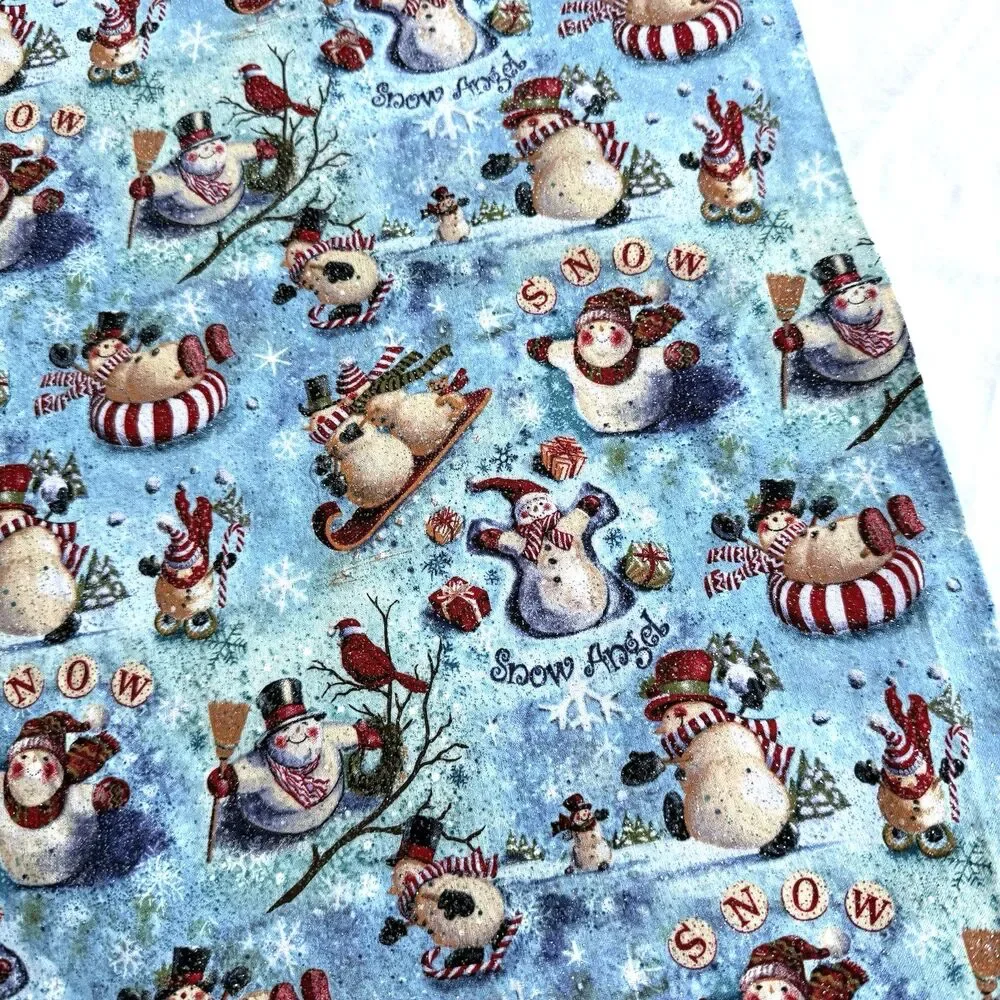 Looking Up Snowman Fabric Glitter CP40695 Springs Winter Xmas Christmas 1yd 33